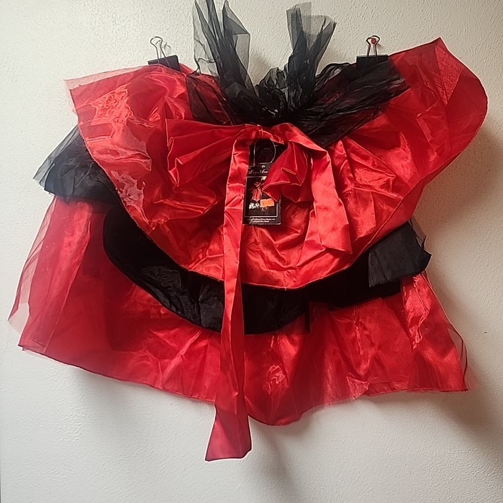 Burlesque Satin & Organza Pin-On Bustle Skirt With Oversized Bow Red And Black